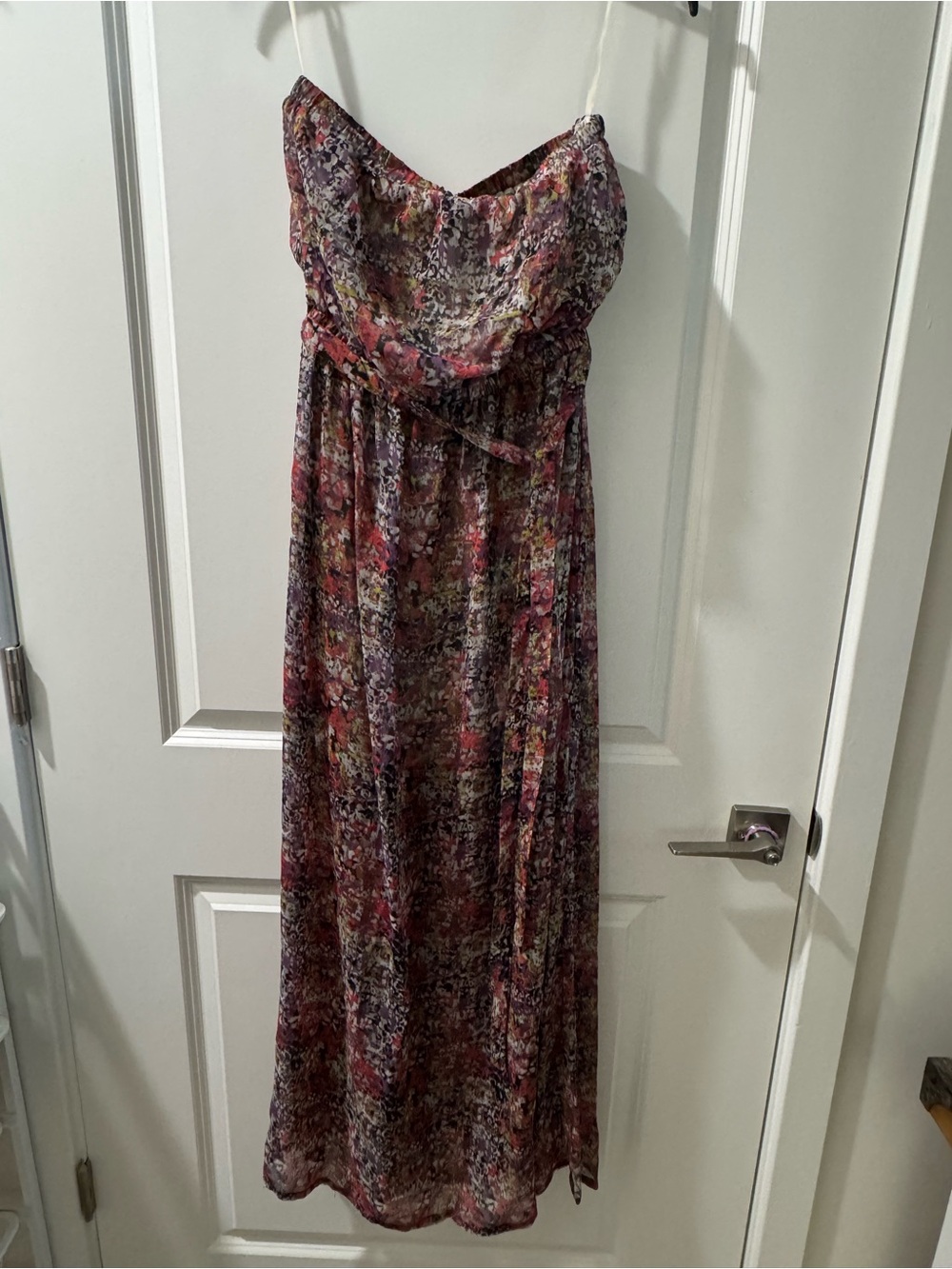 Eyeshadow Strapless Floral Maxi Dress in Pink and Purple